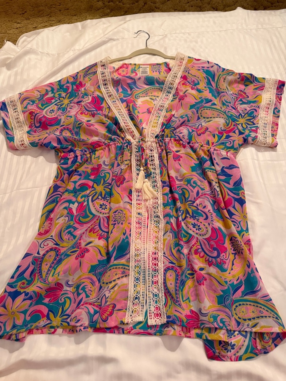 No Boundaries Pink Teal and Yellow Paisley Tunic